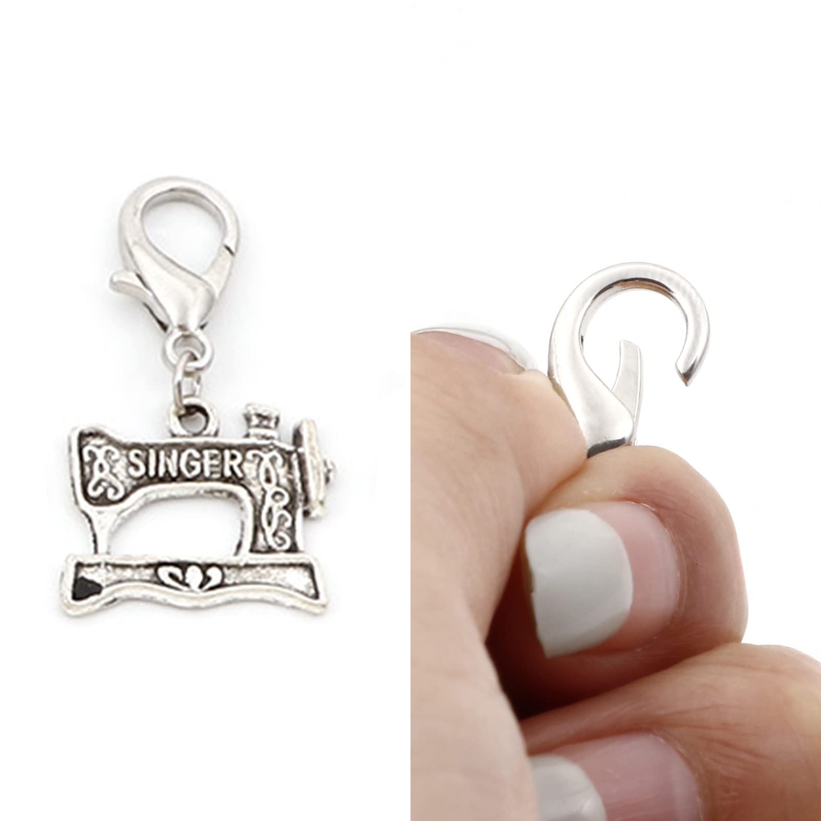DoreenBeads 12 dijes de marcador de punto temático para ganchillo y tejer, marcador de punto de ganchillo de aleación de bloqueo de plata antigua con cierre de langosta, accesorios de ganchillo para