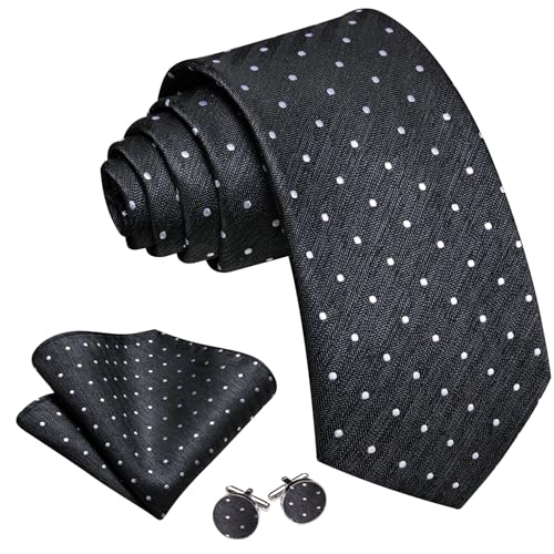 Image of Barry.Wang Ties for Men Silk Tie Sets Polka Dot Woven Necktie Pocket Square Cufflinks Business Wedding