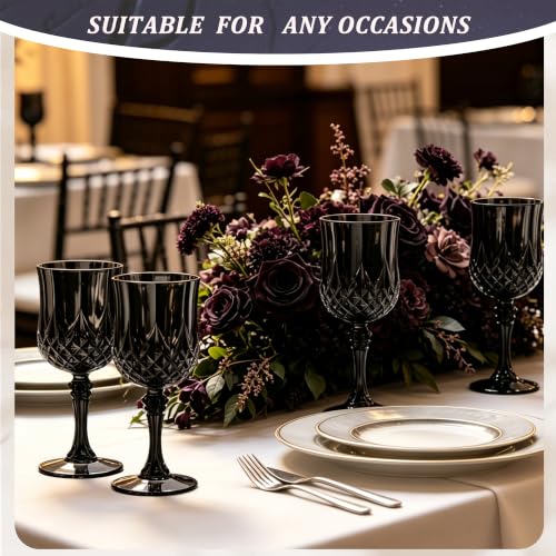 HTTBEIZI 7OZ Plastic Wine Glasses, Reusable Vintage Goblets Unbreakable Drinking Glasses Crystal Water Cups Champagne for Wedding, Parties (12, Black) by HTTBEIZI - Used condition - Image 5