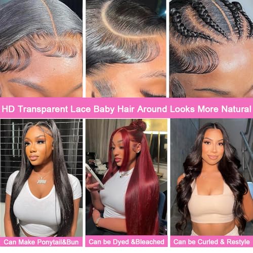 Image of 28 Inch 13x6 Lace Front Wigs Human Hair 200 Density HD Lace Front Wig Human Hair Pre Plucked Glueless Wigs Human Hair for Women Straight Lace Frontal Wig Natural Black Color