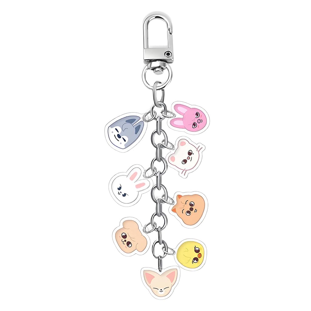 zorbes Cartoon Keychain for Kids, Stray Kids Keychain Cute Animal Pendant, Acrylic Double Sided Pattern SKZ Backpack Pendant-picture-0