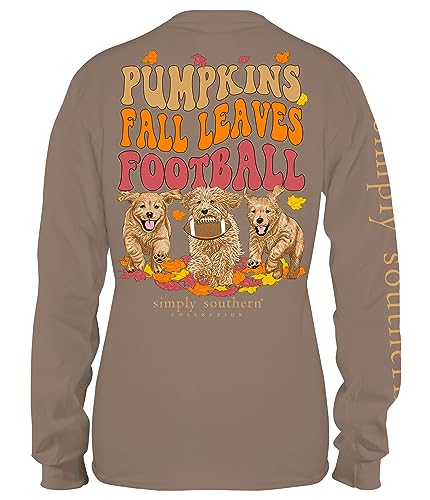 Simply Southern Youth | Pumpkins, Fall Leaves, and Football | Stylish Girl’s Army Brown Relaxed-Fit Long Sleeve T-Shirt