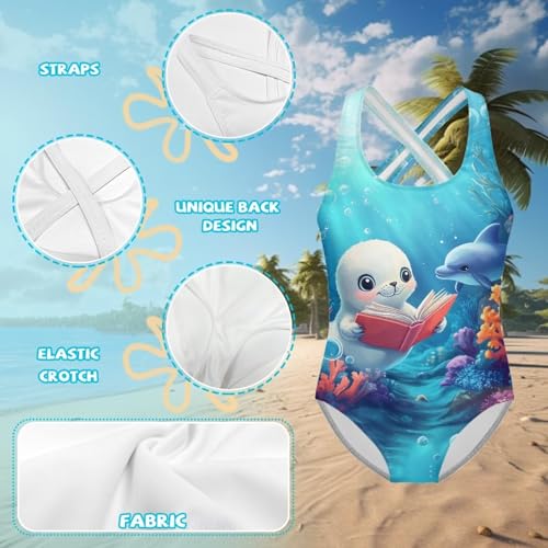 Whale and Axolotl Swimsuits Girls Bathing Suit One Piece Crossback Beach Swimwear for Kids 5-163