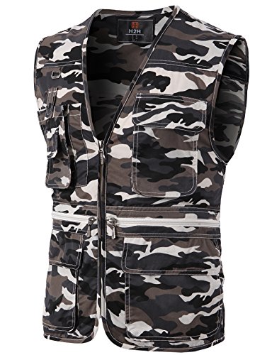H2H Mens Hood Multi-Pockets Outdoors Travels Sports Vest CAMOUFLAGE US M/Asia L (KMOV0113)