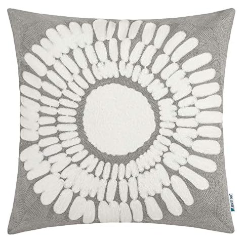 HWY 50 Single Piece Cotton Canvas Embroidery Pillow Covers/Sofa Pillowcases(18×18 inch)Big Sunflower Grey Cover