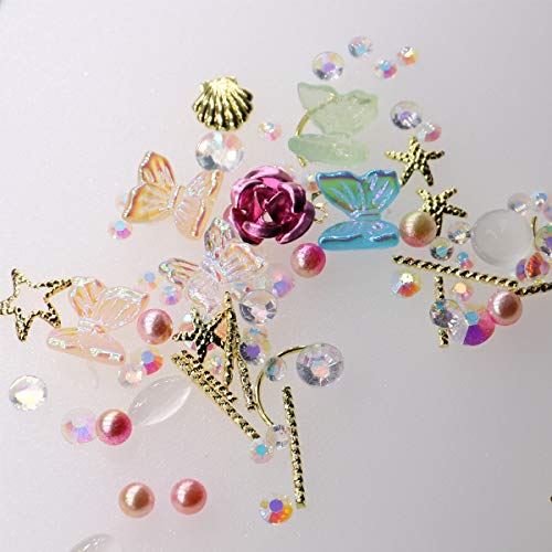 3D Nail Stud Butterfly Rose Nail Charms Aurora Colorful Nail Art Glitter With Rhinestone Halloween Artificial Pearl Nail Stickers For Women Girls Diy Craft Jewel Flower (Rose Gold) #TOP5