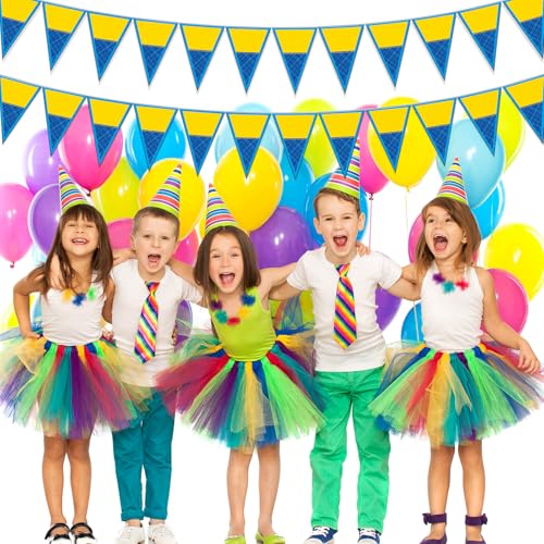 Image of Tiamon 5 Pcs Yellow Cartoon Birthday Party Decoration Triangle 49.2 ft | Yellow Banana Triangle 49.2 ft Flag Pennant Banner Garland Streamer for Birthday Baby Shower Cartoon Themed Party Supply