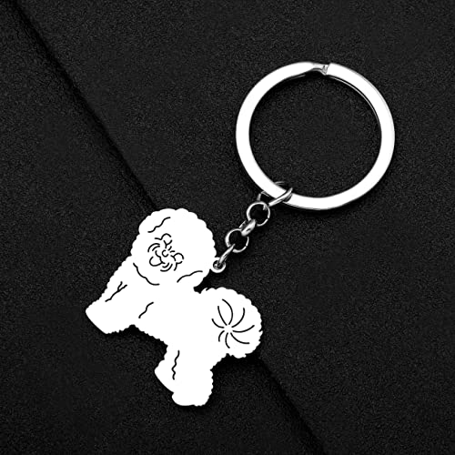 WEVENI Cute Dog Keychain18K Gold Plated Stainless Steel Key Chain Ring Accessories Charms Dog Lovers Gifts for Women Girls (Silver Plated Bichon Frise)3