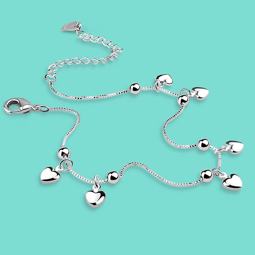 Fußkettchen Fuß, Neues 925 Sterling Silber Damen Fußkettchen Einfacher herzförmiger Anhänger Knöchelarmband Silberkette Sommer Beliebte Strandschmuck Geschenke