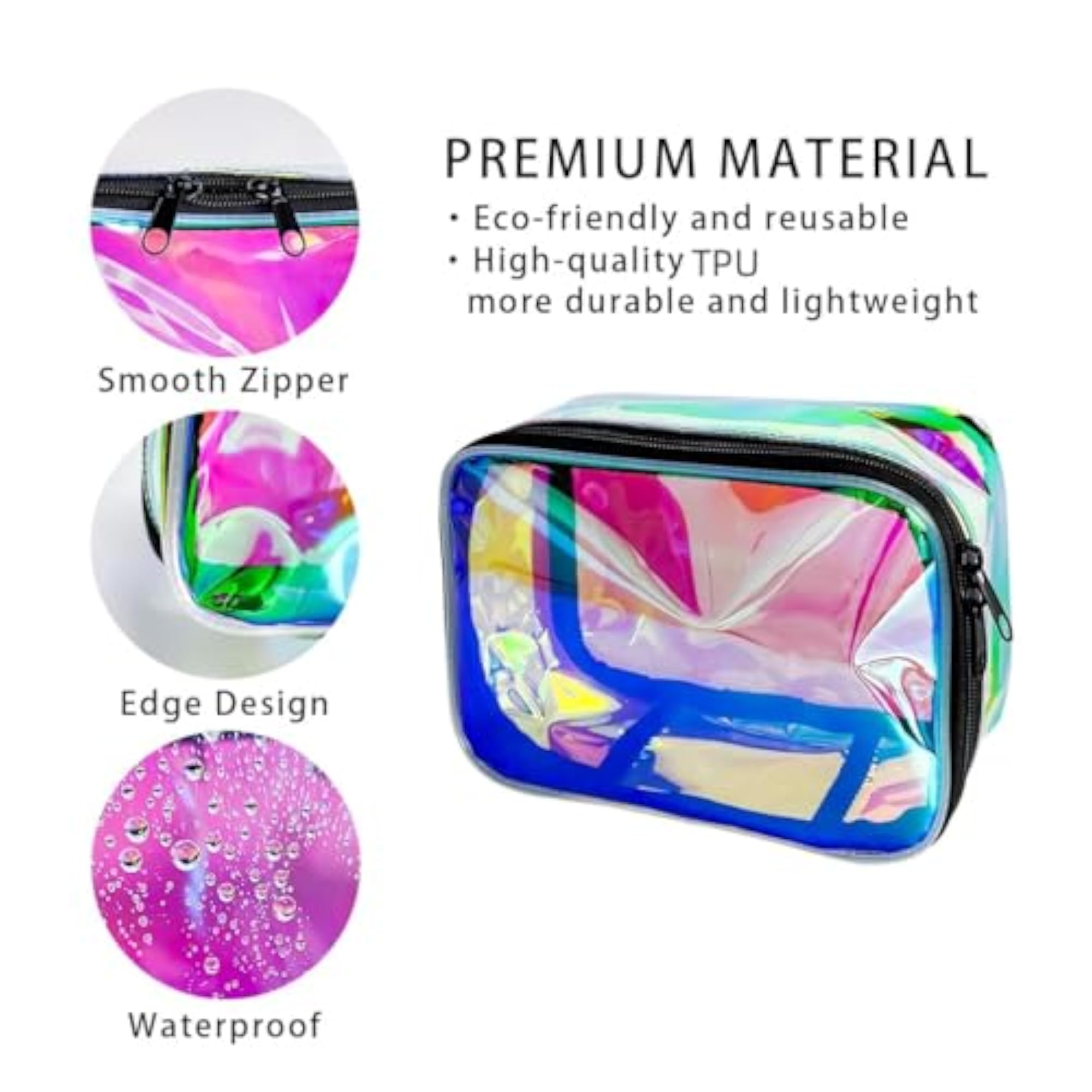 Holographic Clear Cosmetic Travel Pouch, Pack of 2
