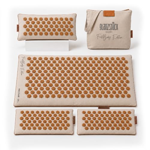 Glanzstück Berlin® XXL Acupressure Mat Set Fullbody Edition - 9,350 Flower Tips, 2 Add- On Modules, Linen Cover, Coconut Fiber Fill, Pillow & Carry Bag - Up to 42.5" x 16.5" Full Body Massage Mat