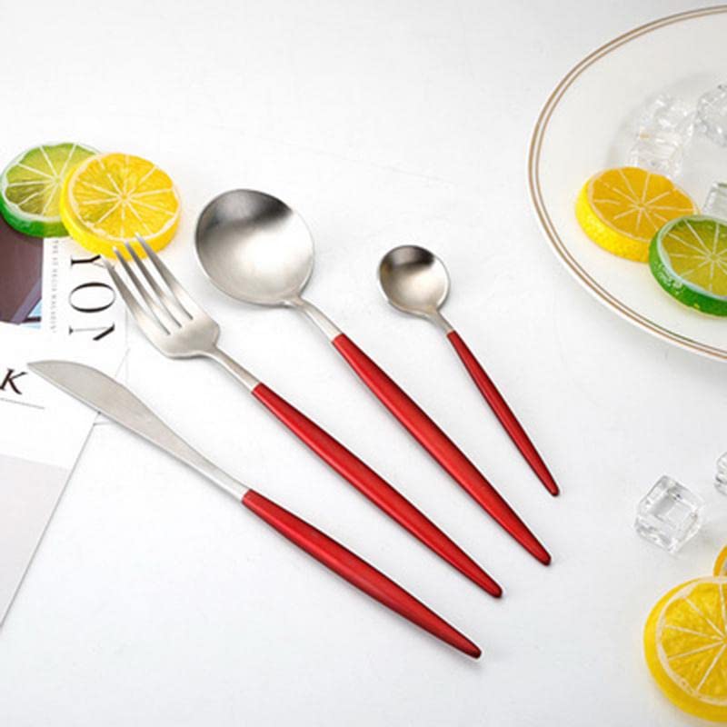 Image of aDai Premium Gold SUS304 Stainless Steel Cutlery Set - 10 Spoons, 5 Fork, 5 Steak Knife - Mirror Finish Dinnerware Flatware (Cherry Red - Set of 20)