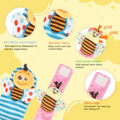 Image of SNOWIE Soft Rattle Set for Babies 0-6 Months with Sensory Wristbands | Toys for 6 Month Old Baby with Cute Colorful Cartoon Plush Rattle for Newborn Baby Gift (Garden Bug)