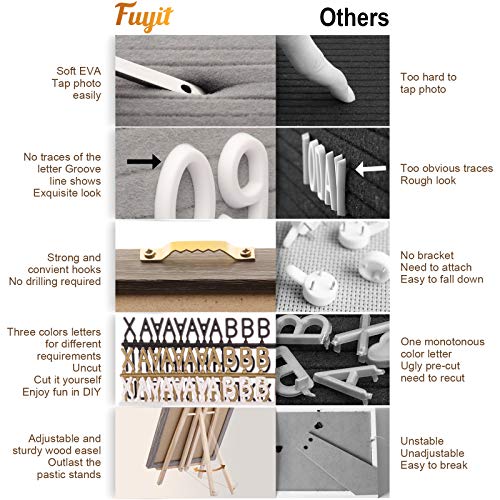 Fuyit Felt Letter Board Holz und Filz 16\x12\,Grau Eva Veränderbar Buchstaben Board Retro Felt mit 1090 Weiß&Gold&Schwarz Buchstaben&Zahlen und Emojis&Kursive Wörter,Ständer und Beutel