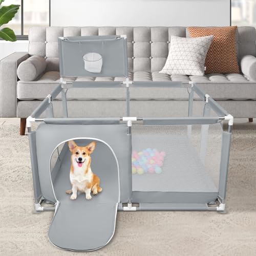 Parco per cuccioli con porta, recinzione solida in tessuto spesso e rete nylon resistente, lavabile in lavatrice, interno/esterno, 126x126x66 cm