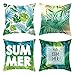 Beydodo Fundas para Cojines Decorativos,4 Funda para Cojin,Summer Hello Summer Hojas de Palma,Fundas de Cojin 40x40 Almohada Funda de Cojín Verde Azul Verde