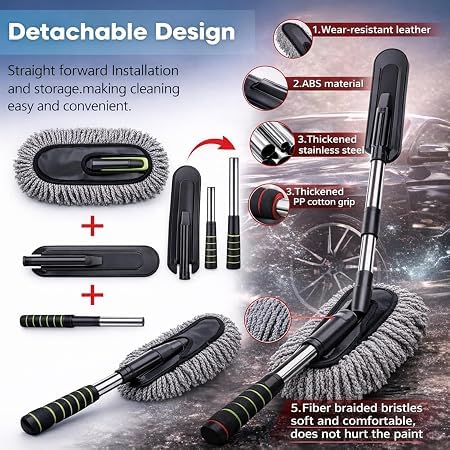 Image of 10 PCS Car Cleaning Kit for Interior & Exterior, Car Detailing Tools with Microfiber Duster, Cleaning Brushes, Oil Film Brush, Glass Anti-Fog Spray, Suction Cup Dent Puller & Mini Air Duster
