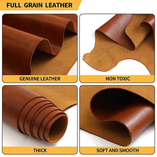 Ringsun Genuine Leather Sheets For Crafts 18-20 Square Feet Full Grain Leather Tooling Leather (2Mm) Thick Cowhide Leather Pieces Square, Dublin Brown #TOP3