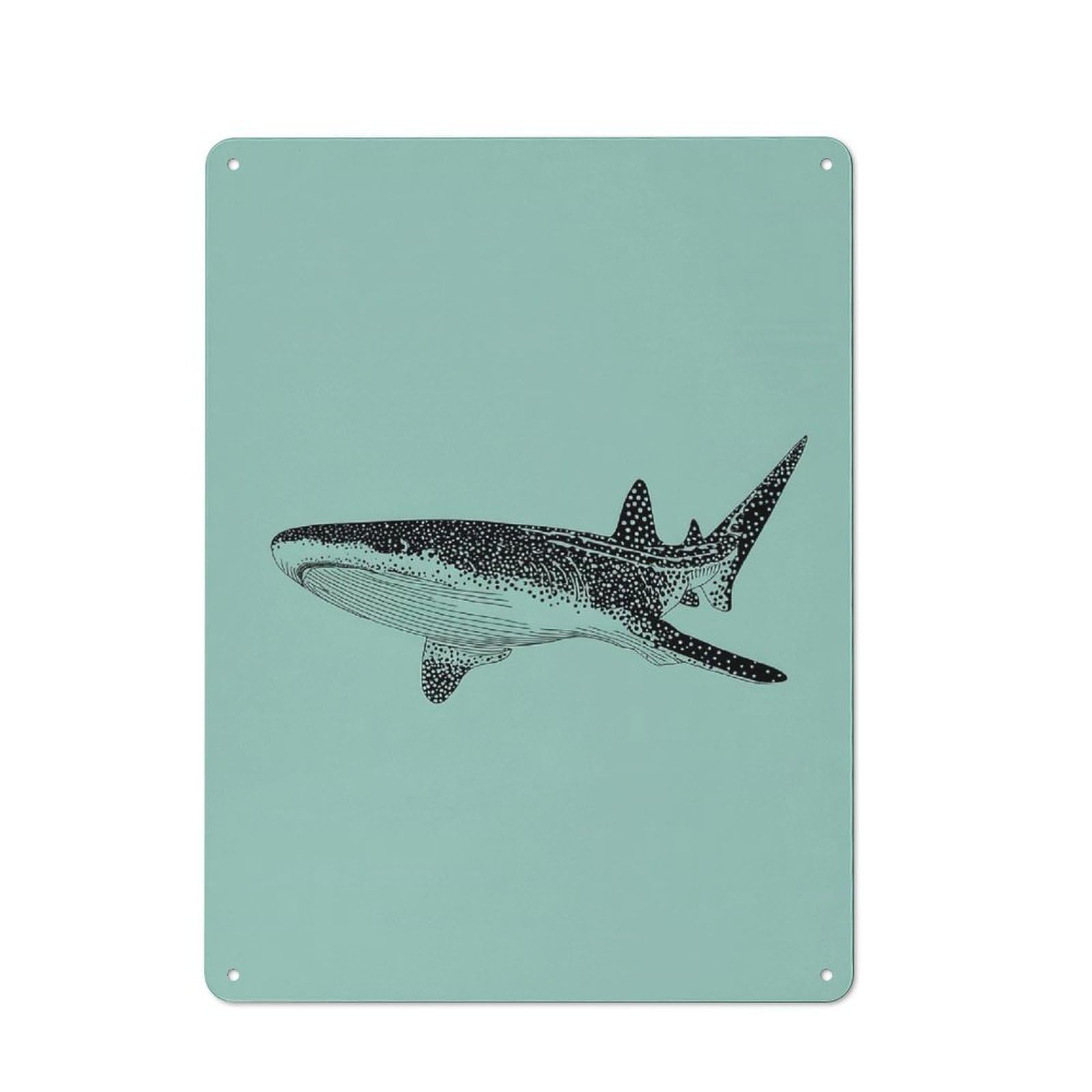 Junmoney Whale Shark Illustration On Teal Background Retro Metal Wall Sign 40X30cm For Home Office Or Studio, Winter Wall Decor For Home Office Decor Fans