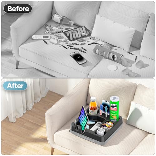 CLESOO Couchbar Snackbox - Tragbares Sofatablett Sofa Butler mit Snack-Tablett, Fernbedienungsablage, Stifthalter, Telefon- und Tablet-Halter - Couch Organizer Tablett für Bett, Sofa, Wohnmobil, Boot