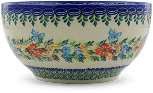 Polish Pottery 7½-inch Bowl (Red Cornflower And Blue Butterflies Theme) Signature UNIKAT + Certificate of Authenticity - Image 4