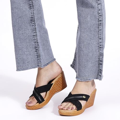Image of TRASE Heel Luxe Wedge Heels For Women - Wedge Sandals For Women Stylish - Women Fashion Cross Strap Sandals - Comfortable Women Heels Wedges - Wedges Women