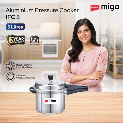 Impex 5 Litre Aluminium Pressure Cooker With Outer Lid | Induction And Gas Stove Compatible Pressure Cooker For Healthy Cooking | ISI Certified | 5... - Image 3