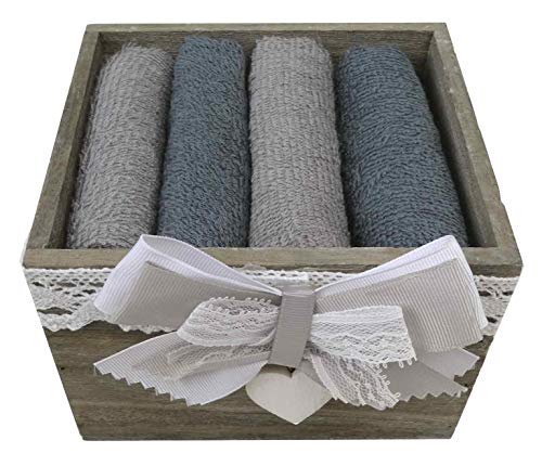 CASA TESSILE Lavette Set 4 Pezzi in Cestino with Love - Grigio Scuro