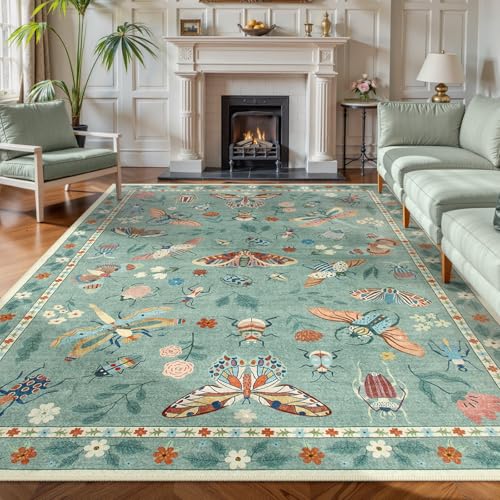 Image of Lahome Insect 8x10 Area Rugs, Soft Washable Rugs 8x10 Living Room Green Rugs for Bedroom Dining Room, Ultra-Thin Modern Rug Stain Resistant Large Carpet for Nursery Vionnet(8'x10',Green)
