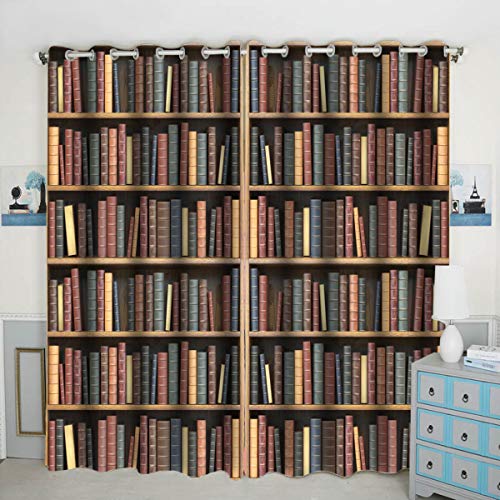 QH Vintage Bookshelf Window Curtain Panels - Blackout Curtains Thermal