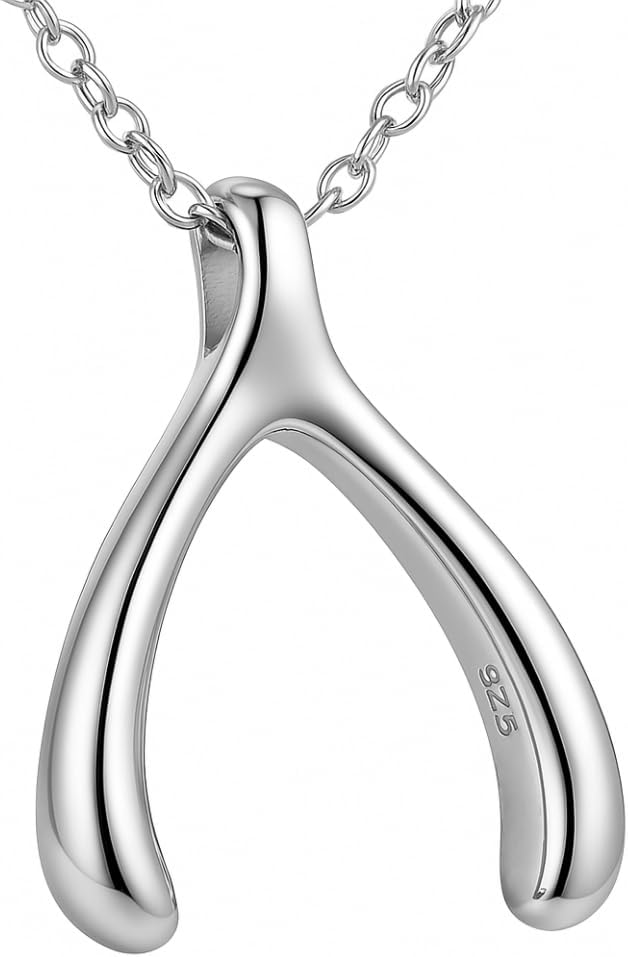 925 Sterling Silver Wishbone Pendant Necklace, Dainty 18" Chain, Genuine Good Luck Talisman
