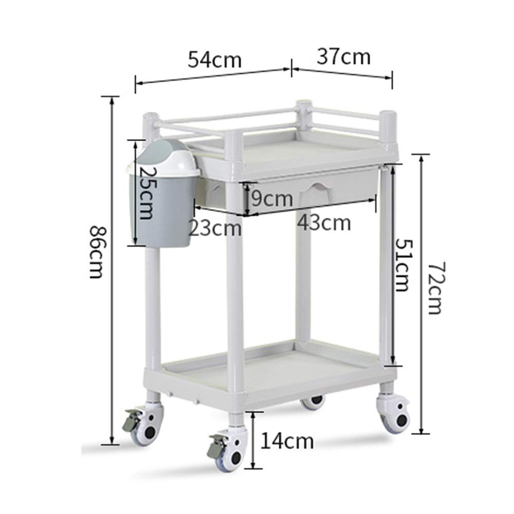 Carrello Carrelli per Salone di Bellezza con 2 Ripiani per Carichi Pesanti con Cassetti E Ruote, Carrello di Laminazione per Rifiuti in ABS con Secchio di Sporcizia, Portanti 150 kg, Grigio