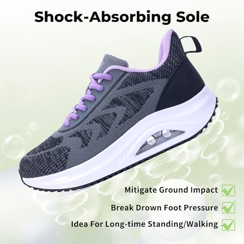 Image of AOV Wide Walking Shoes Women Arch Support Plantar Fasciitis Tennis Sneakers Orthotic Tennis Shoes for Workout Gym Black Size 8