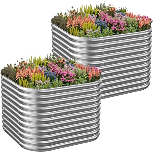CATMANOR 2 Pack Tall 2x2FT Corrugated Galvanized Steel Raised Garden Bed Outdoor Metal Above Ground Garden Bed for Vegetables and Flowers Raised Beds for Gardening-2x2FTx16inch