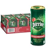 Perrier Strawberry Flavored Carbonated Mineral Water, 8.45 Fl Oz (30 Pack) Slim Cans