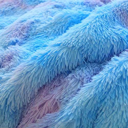 Dycolor Plush Shaggy Duvet Cover Set, 3 Pieces Colorful Comforter Cover Ultra Soft Warm Fuzzy Bedding Set With Pillowcases, Luxury Velvet Fluffy Bedding Sets For Bedroom (Bright Starry Blue, Twin) #TOP5