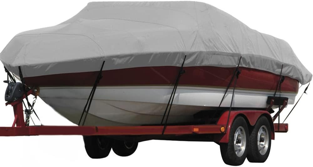 Seamander Heavy Duty Polyester Boat Cover, Solution-dyed Yarn Marine Grade,Waterproof Fits Bass Boat, V-Hull Tri-Hull Boat,Fish & Ski Boat, Runabout Bowrider Boat, 23' 24'Length