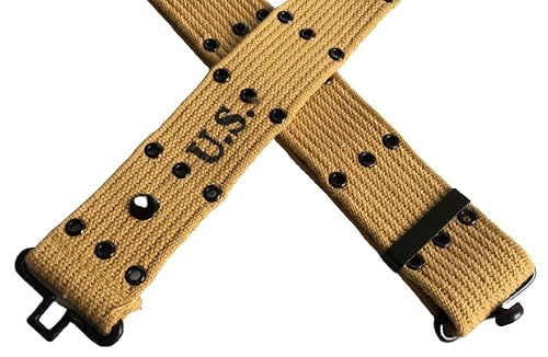 Original Wwii M1936 Webbing Canvas Pistol Belt With M1911 Colt Holster And .45 Colt Magazine Pouch (Tan) #TOP6