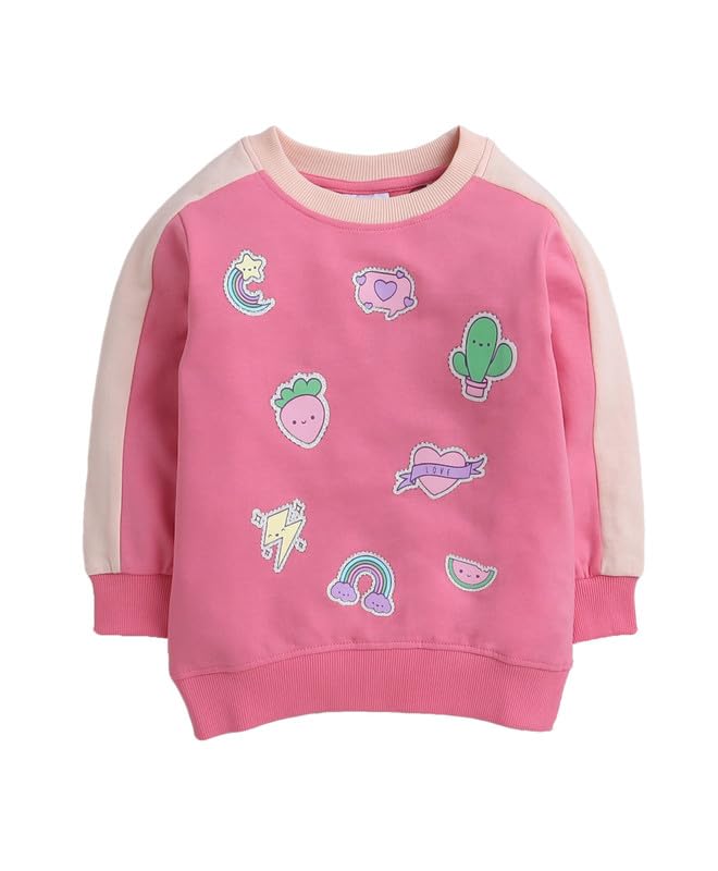 Image of BUMZEE Girls Regular Fit Full Sleeves Round Neck Cotton Blend Sweatshirt