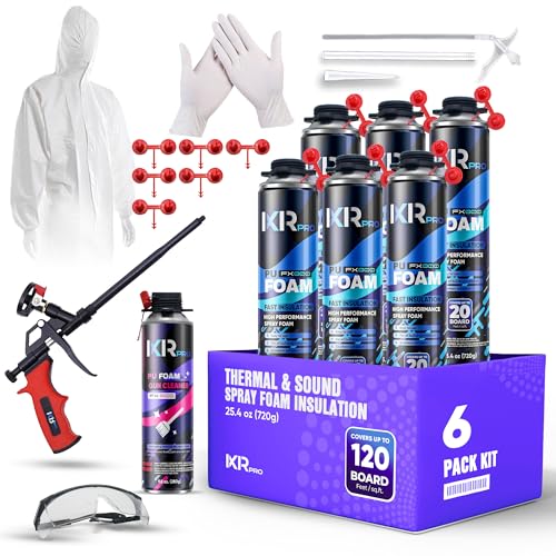 ixirpro Spray Foam Insulation Kit (6 PK Kit-25.4oz) Expanding Sealant, Closed Cell Spray Foam Heat Acoustic Insulation, High Density, Cleaner, Gun