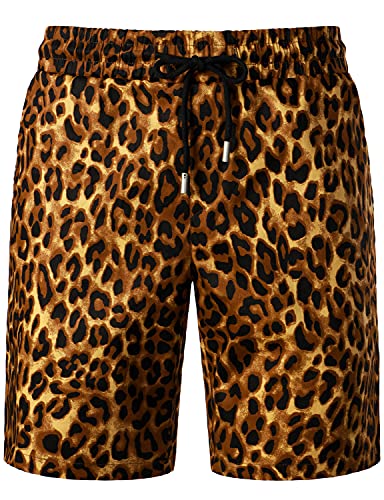 Lucmatton Men's 2 Piece Floral Outfits Hipster Leopard Short Sleeve Button Down Shirt And Shorts Set For Club Party Gold Leopard Xx-Large #TOP4