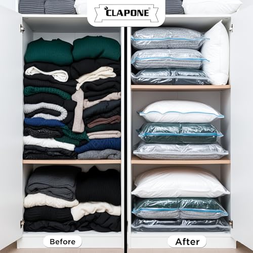 Image of CLAPONE 4 Pcs Vacuum bags for clothes with pump for Clothes /Space /Vacuum Sealer Bags /Comforters /Blankets /Bedding Smart Saver Vacuum bags /Vacuum Storage Bags