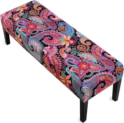 YISUN Dining Bench Cover, Stretch Printed Bench Protector Slipcover