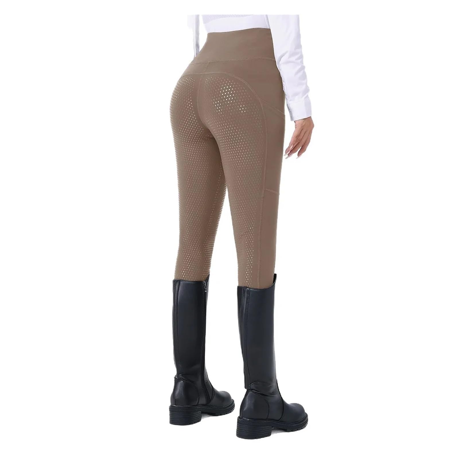Pantaloni Equitazione Donna Pantaloni da Equitazione Donna, Aderenti, a Vita Alta, Elasticizzati, Antiscivolo, in Silicone, con Seduta Completa Leggins Equitazione Donna(Khaki Brown,XS(Old))