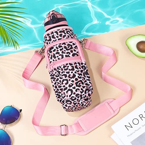 Fimibuke 32 Oz Water Bottle With Sleeve - Bpa Free Leakproof Sport Large 1L Plastic Motivational Water Bottle With Straw Strap Insulated Neoprene Holder Carrier Bag For Kid Women Men(B2.Pink Leopard) #TOP6