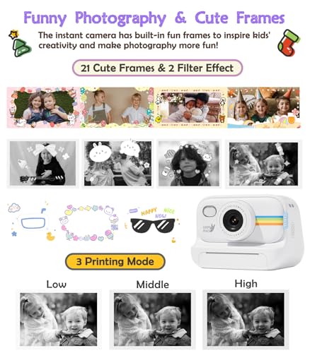 Instant Print Camera for Kids, Christmas Birthday Creative Gifts for 4 5 6 7 8 9 10 11 12 Year Old Girls Boys, 1080P HD Digital Video Cameras Portable Toys with Print Paper 32G Card(White) - Thumbnail 4