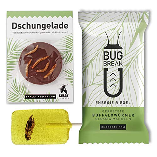 Essbare Insekten Snack-Set: Insektenriegel, Insektenlutscher & Insektenschokolade - Insekten zum Essen von SNACK insects