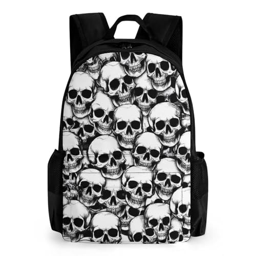 Large Capacity Cool Funny Goth Skulls Backpack, Women Men Portable Daypack for Hiking, Shopping, Fashion Comfy Shoulder Bag with Adjustable Strap