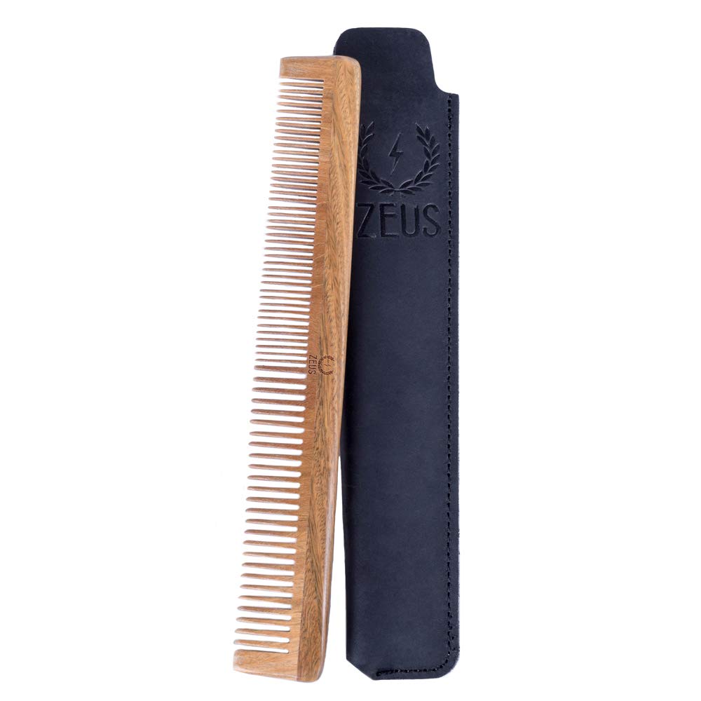 ZEUSOrganic Sandalwood Beard & Mustache Comb w/ Leather Sheath- L31