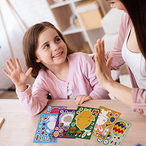 24 Sheets Easter Stickers For Kids, Make-A-Bunny/Egg/Chick/Sheep Stickers Games, Easter Farm Animal Face Stickers Crafts For Kids Diy Sticker Easter Decoration Supplies #TOP5